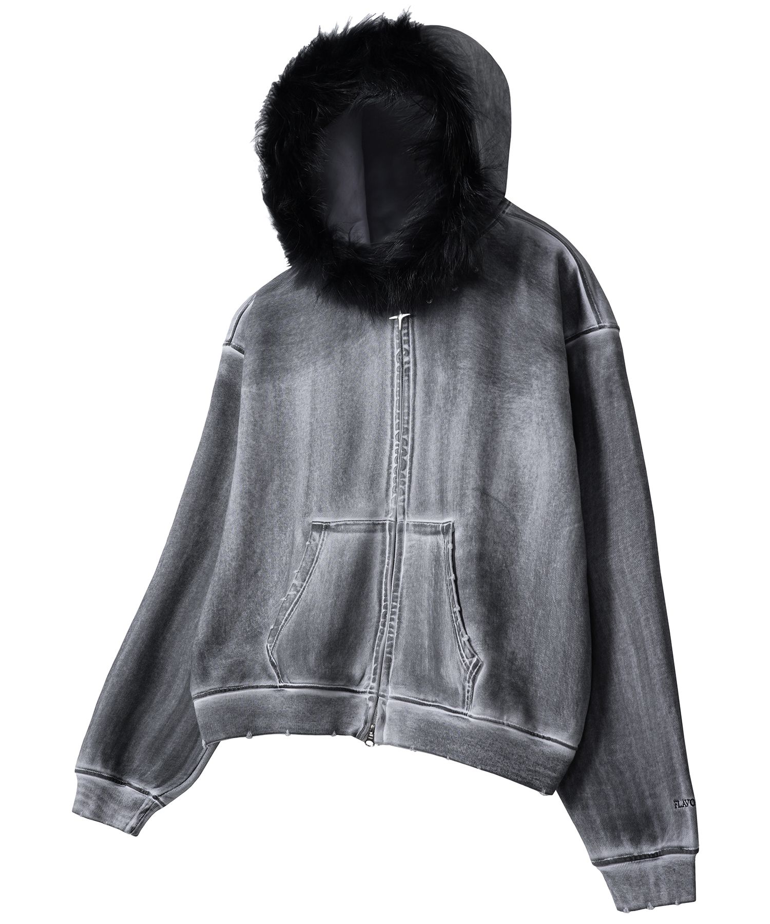 MUSINSA公式 | FLAVORISM Oversized Rivet Fur Zip-Up Hoodie Dirty