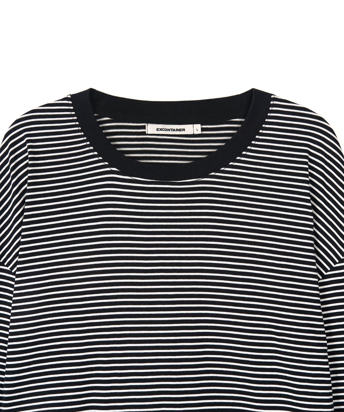 엑스컨테이너(EXCONTAINER) 오버핏 스트라이프 롱슬리브 티셔츠 (BLACK)