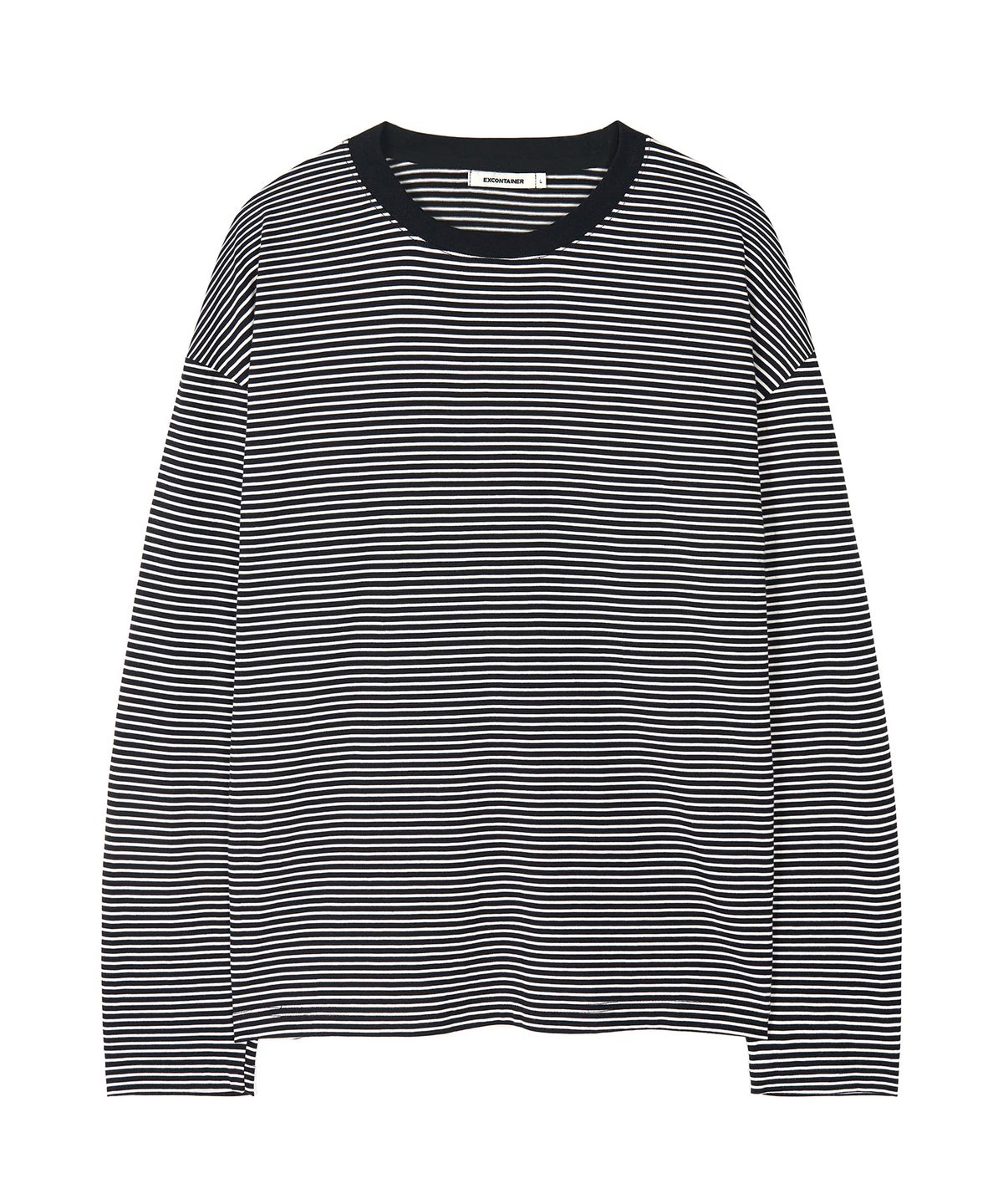 엑스컨테이너(EXCONTAINER) 오버핏 스트라이프 롱슬리브 티셔츠 (BLACK)