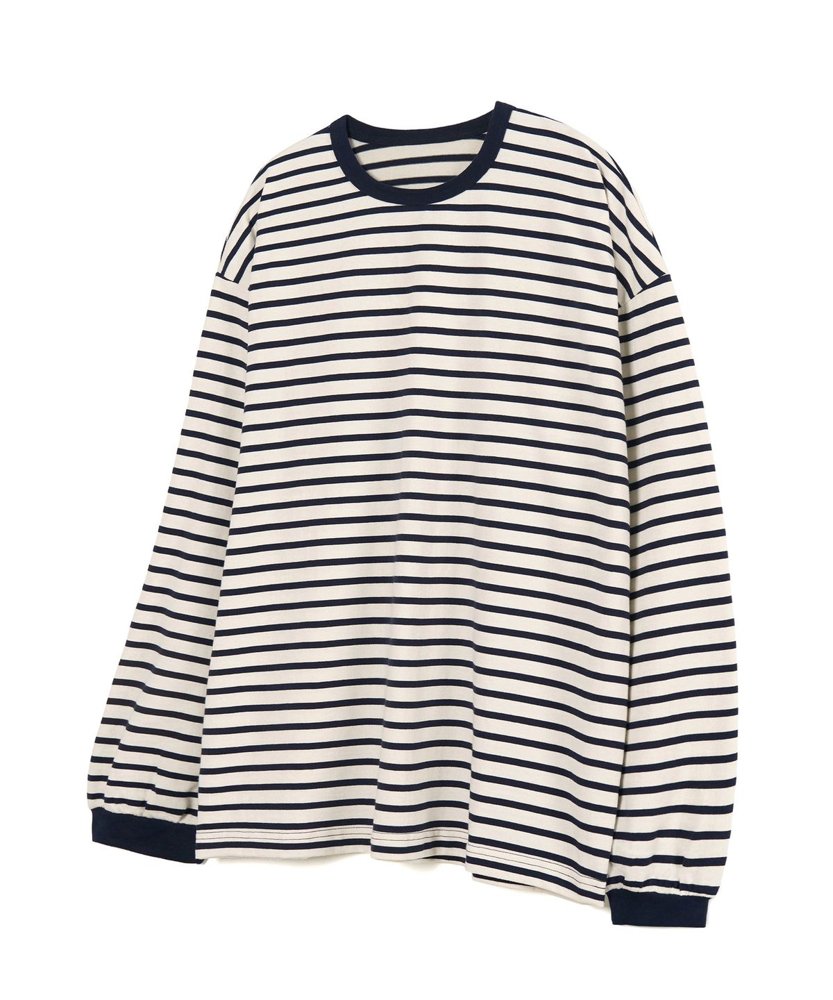 엑스컨테이너(EXCONTAINER) 루즈핏 스트라이프 롱슬리브 (IVORY/NAVY)