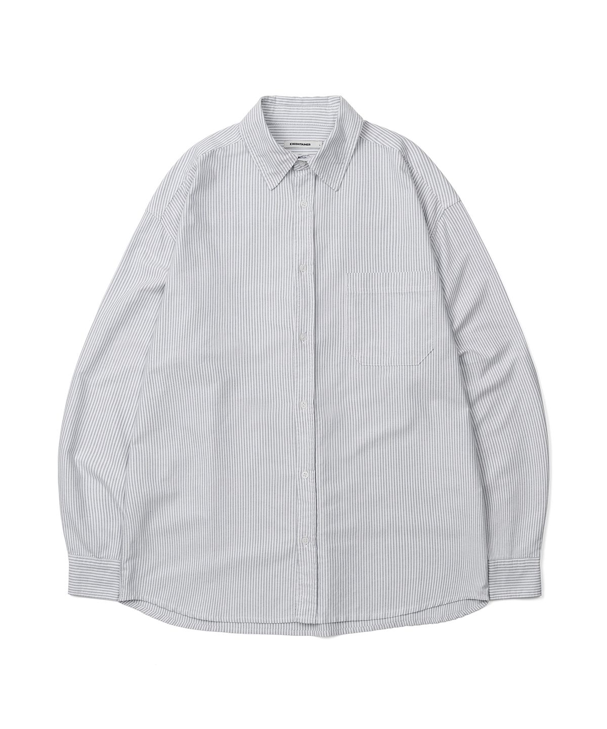 엑스컨테이너(EXCONTAINER) 오버핏 옥스포드 스트라이프 셔츠 (GREY)