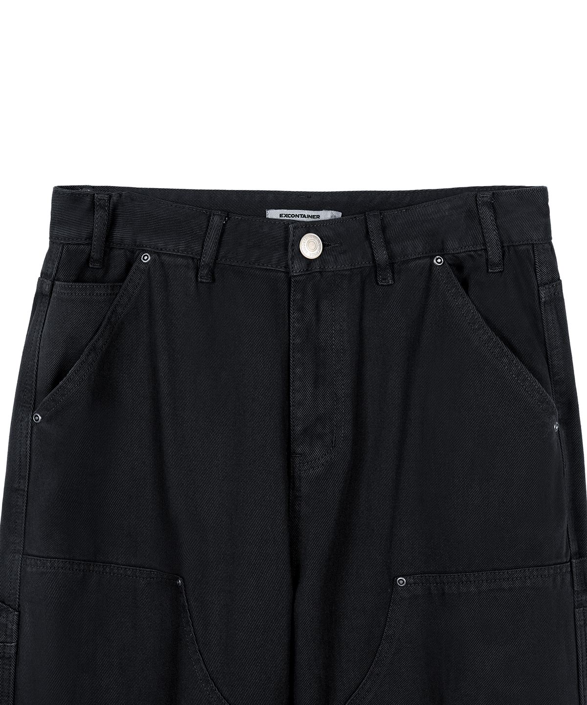 엑스컨테이너(EXCONTAINER) 더블니 카펜터 가먼트 다잉 팬츠 (WASHED BLACK)