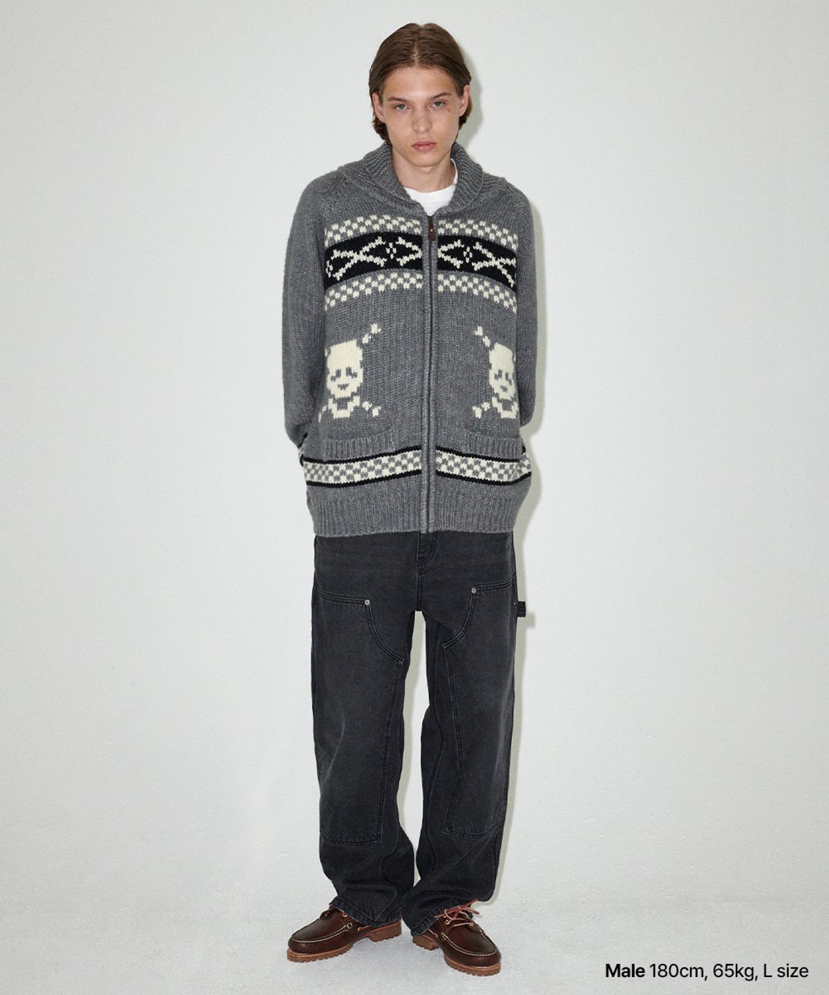 마하그리드(MAHAGRID) SKULL COWICHAN KNIT SWEATER GREY(MG2EFMK690A)