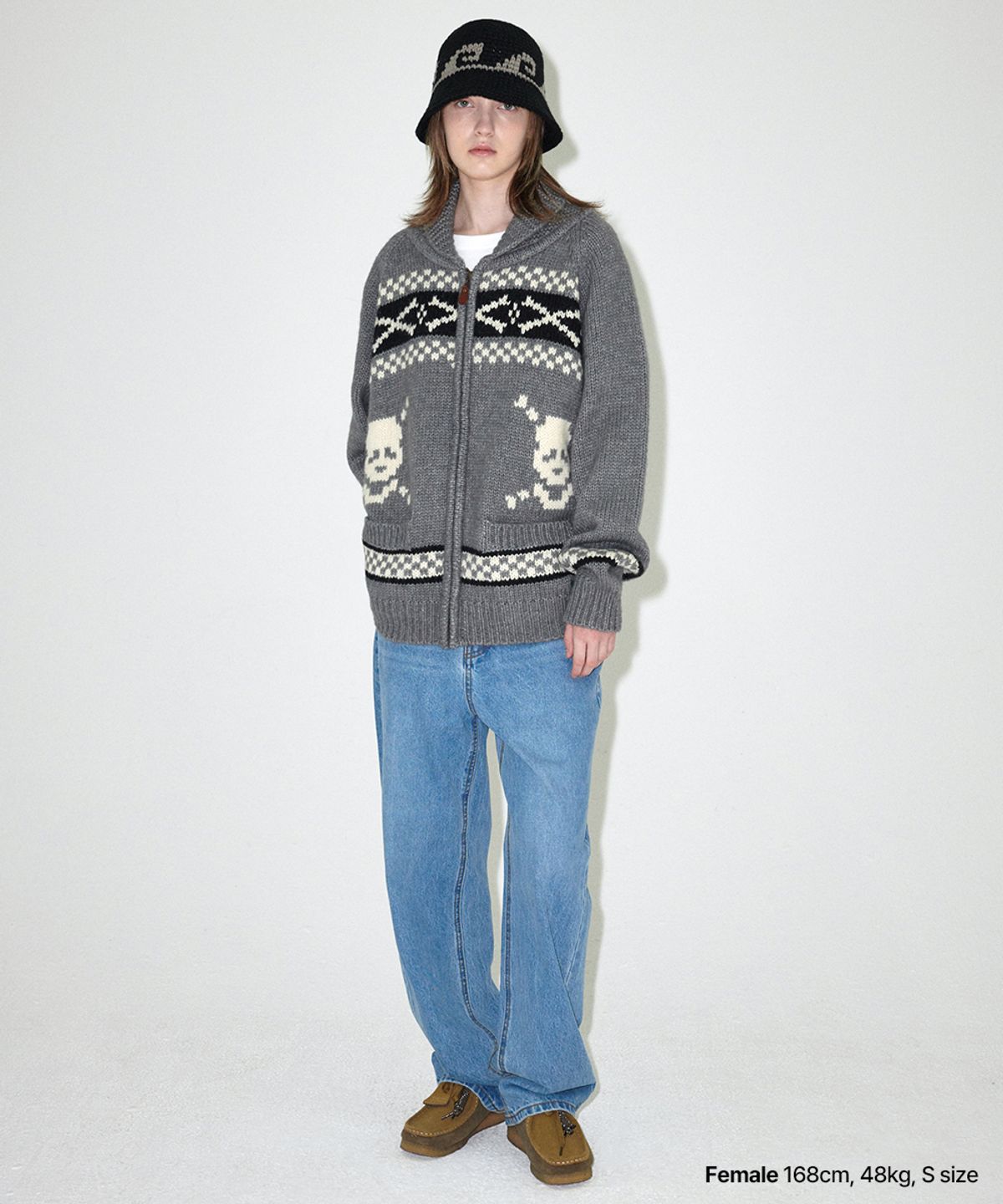 마하그리드(MAHAGRID) SKULL COWICHAN KNIT SWEATER GREY(MG2EFMK690A)
