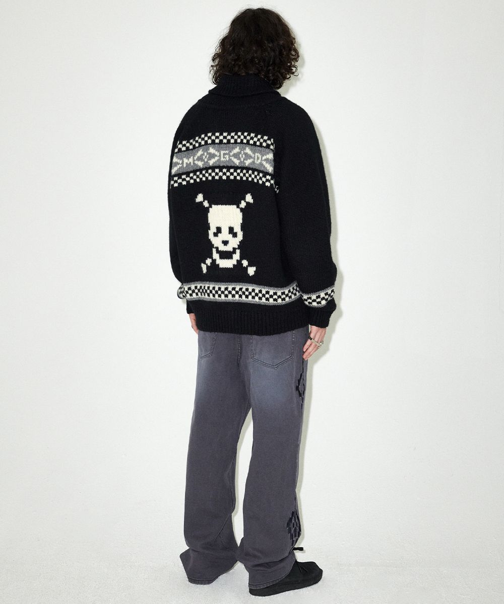 【mahagrid】24FW★ SKULL COWICHAN KNIT SWEATER SKULL COWICHAN KNIT SWEATER [GREY] - MAHAGRID
