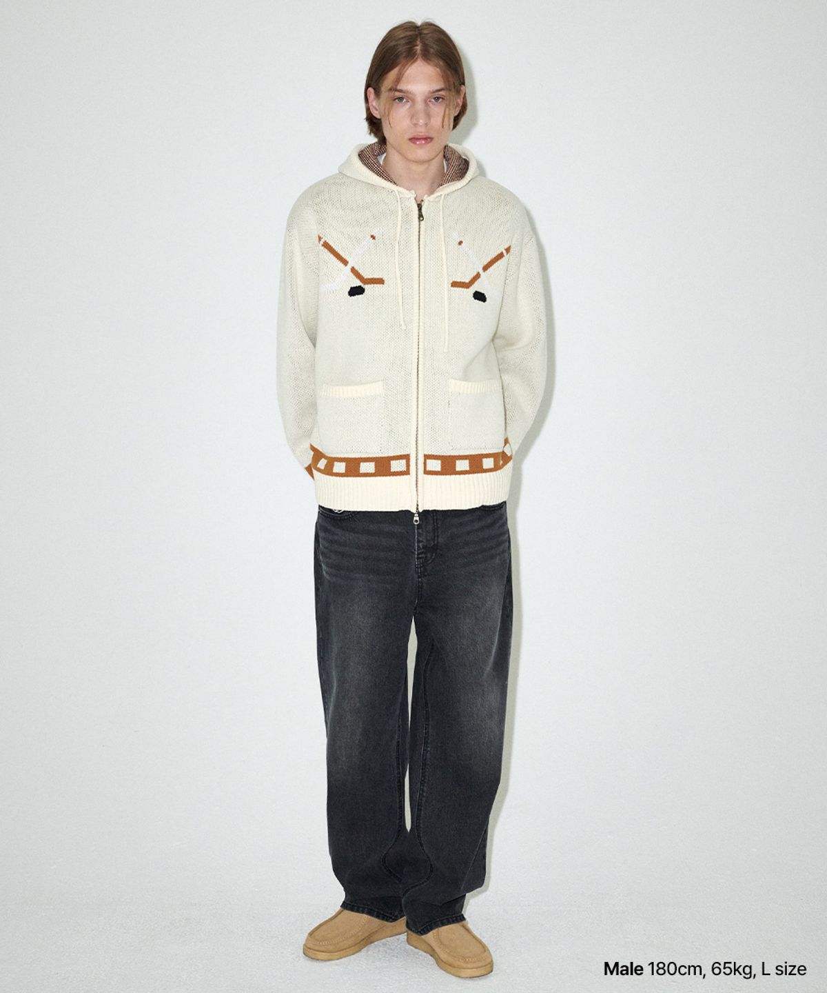 마하그리드(MAHAGRID) HOCKEY KNIT ZIP-UP HOODIE IVORY(MG2EFMK693A)