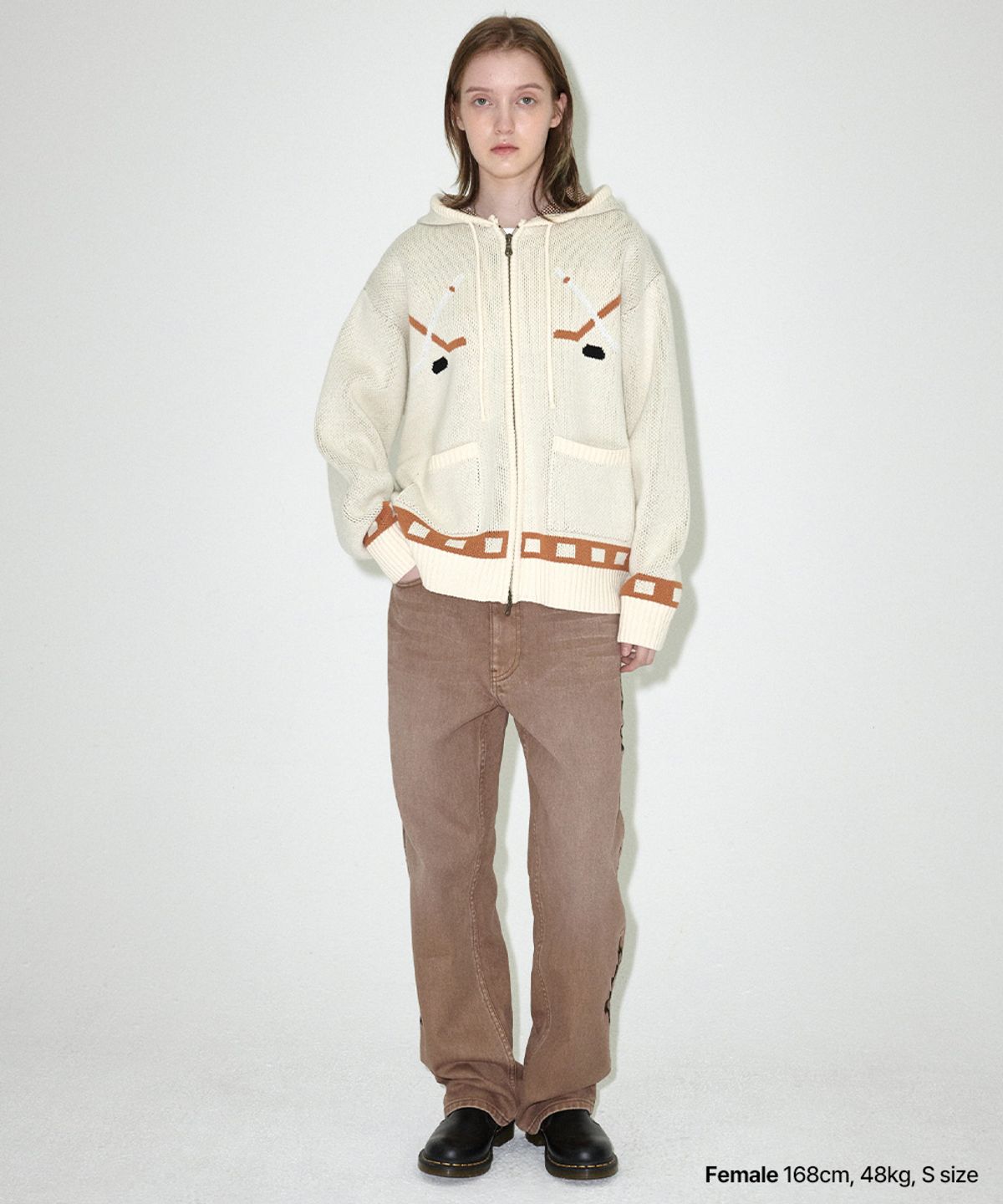마하그리드(MAHAGRID) HOCKEY KNIT ZIP-UP HOODIE IVORY(MG2EFMK693A)