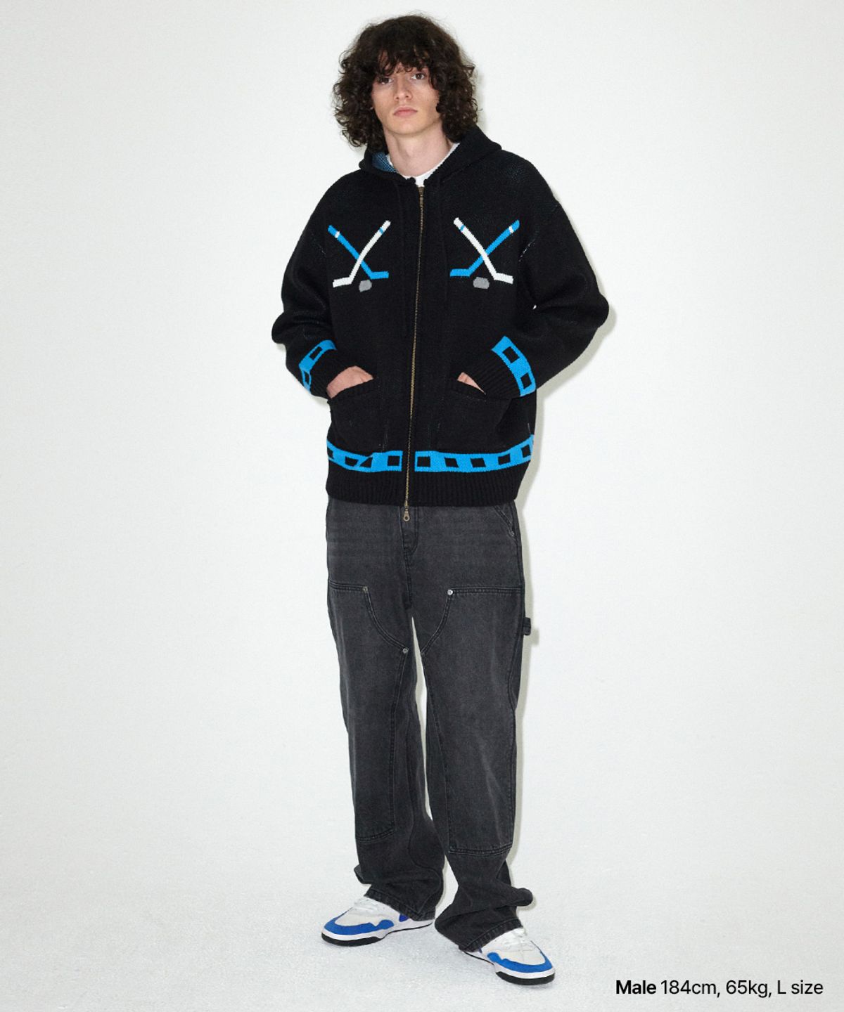 마하그리드(MAHAGRID) HOCKEY KNIT ZIP-UP HOODIE BLACK(MG2EFMK693A)