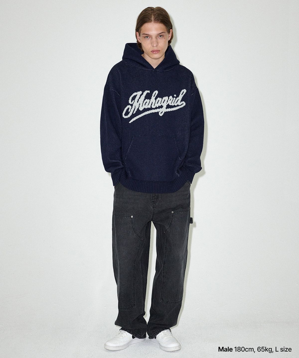 마하그리드(MAHAGRID) SCRIPT LOGO KNIT HOODIE NAVY(MG2EFMK640A)