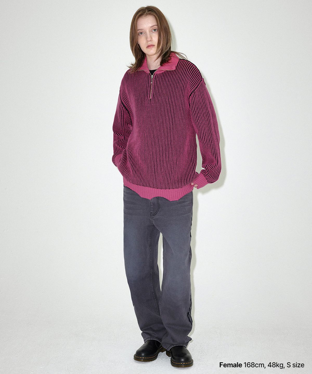 마하그리드(MAHAGRID) CUTTING CONTRAST HALF ZIP-UP KNIT PINK(MG2EFMK641A)