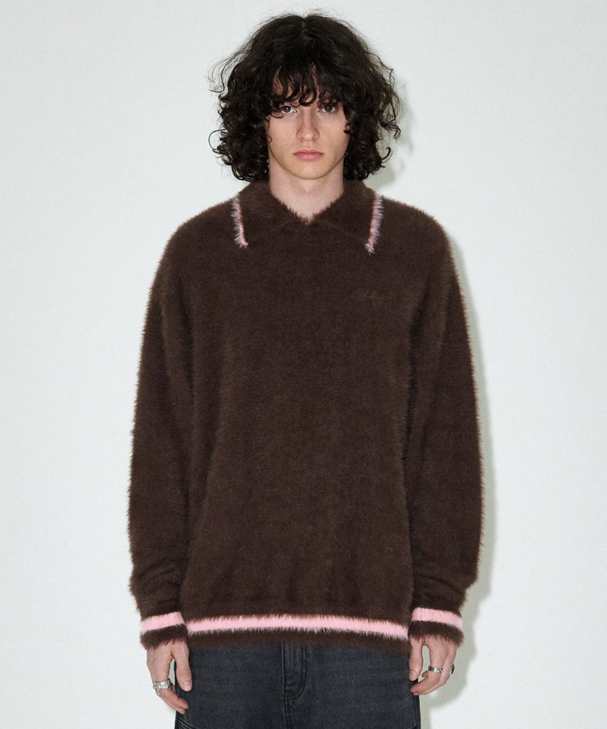마하그리드(MAHAGRID) HAIRY COLLAR KNIT BROWN(MG2EFMK642A)