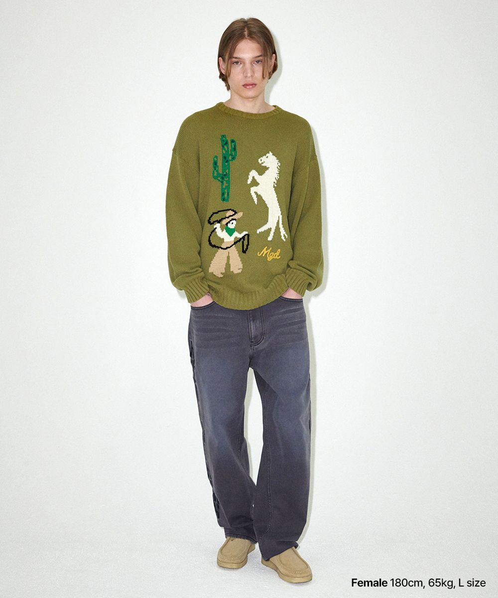 『5年保証』 COWBOY MGD MAHAGRID | MUSINSA KNIT OLIVE(MG2EFMK604A) SWEATER レディースウェア