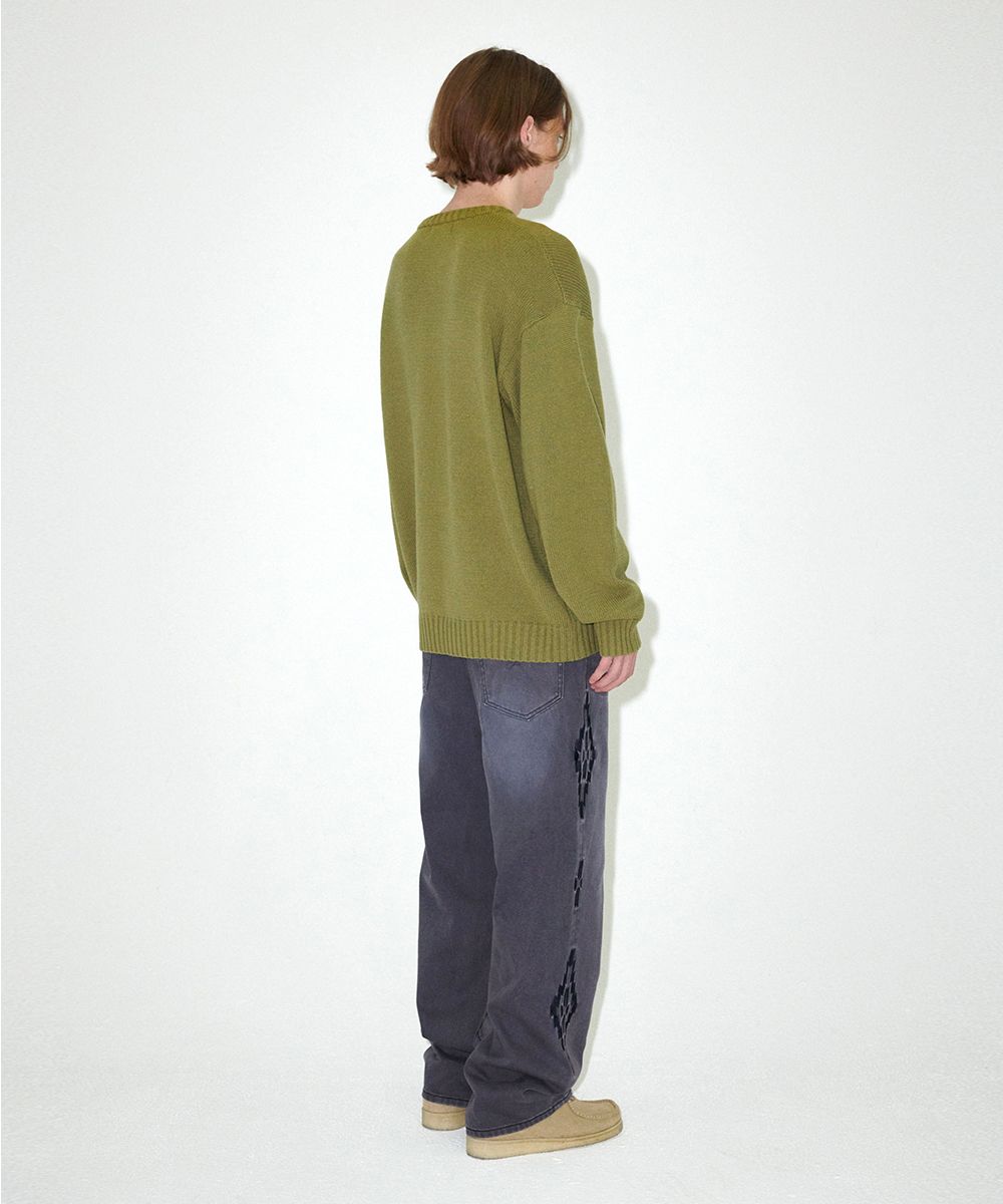 MUSINSA | MAHAGRID MGD COWBOY KNIT SWEATER OLIVE(MG2EFMK604A)
