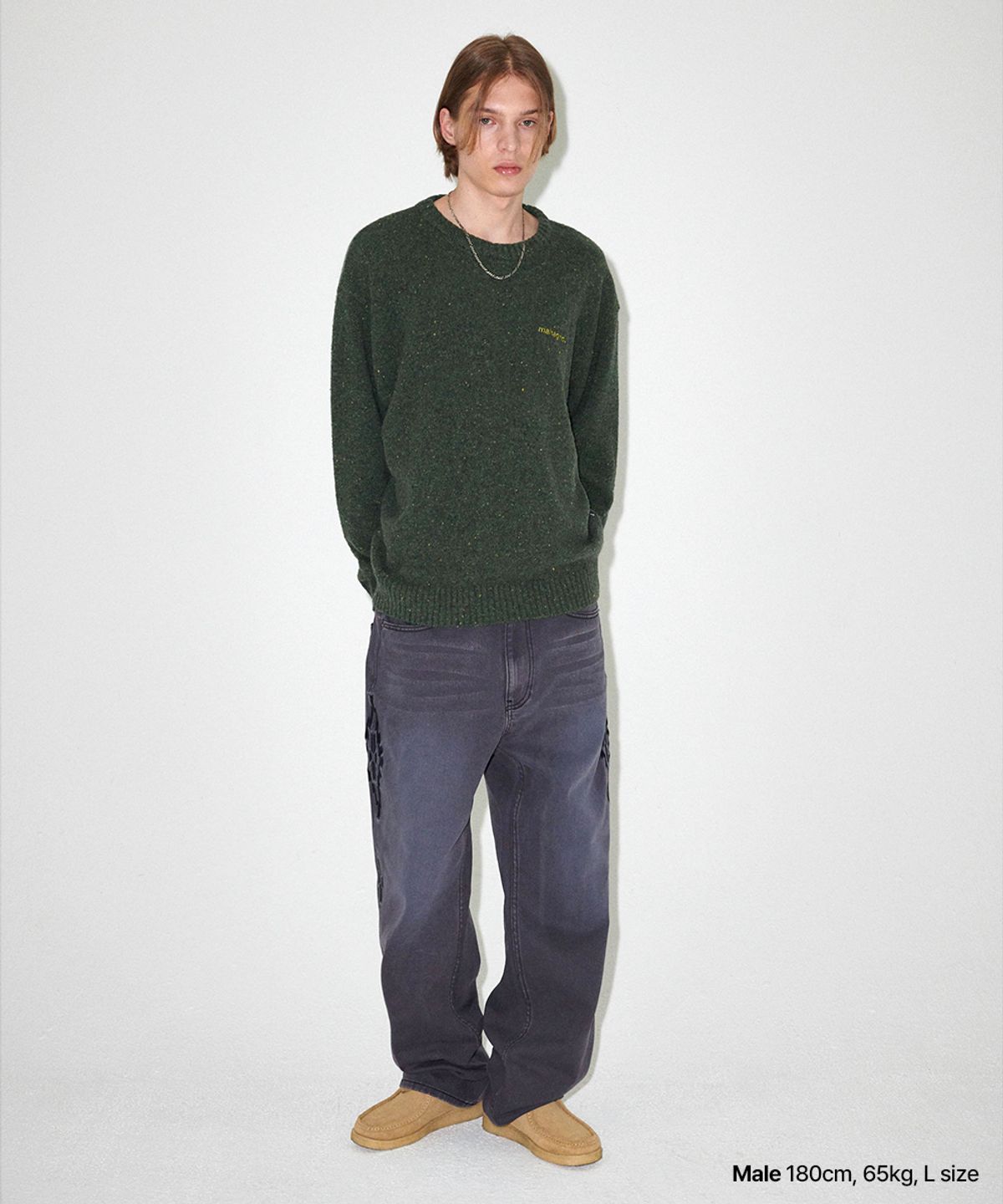 마하그리드(MAHAGRID) BASIC LOGO NEP KNIT SWEATER GREEN(MG2EFMK605A)