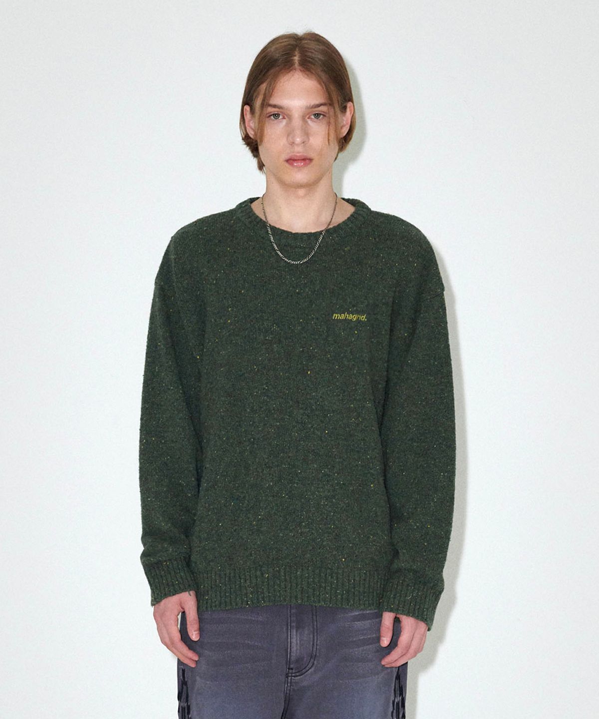 마하그리드(MAHAGRID) BASIC LOGO NEP KNIT SWEATER GREEN(MG2EFMK605A)