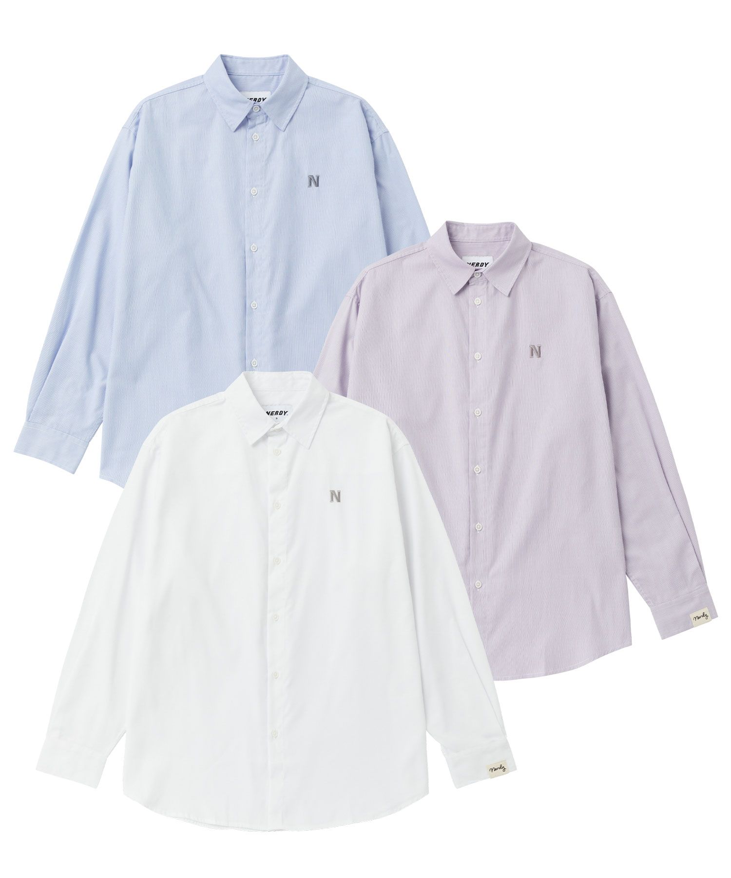 [ NERDY ]★24FW★韓国人気★CLASSIC N STRIPE SHIRT MUSINSA公式 | NERDY Classic N Stripe Shirt (White/Sky Blue