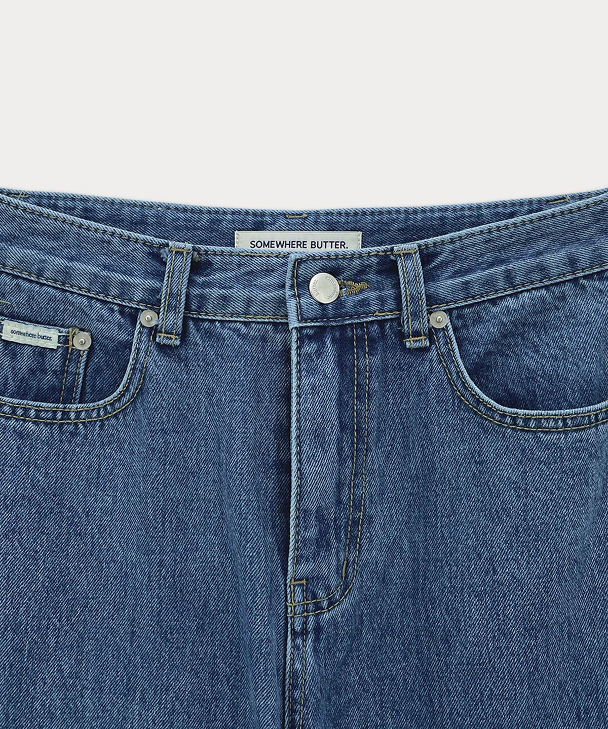 썸웨어버터(SOMEWHEREBUTTER) Morgan Wide Denim Pants - Middle Blue