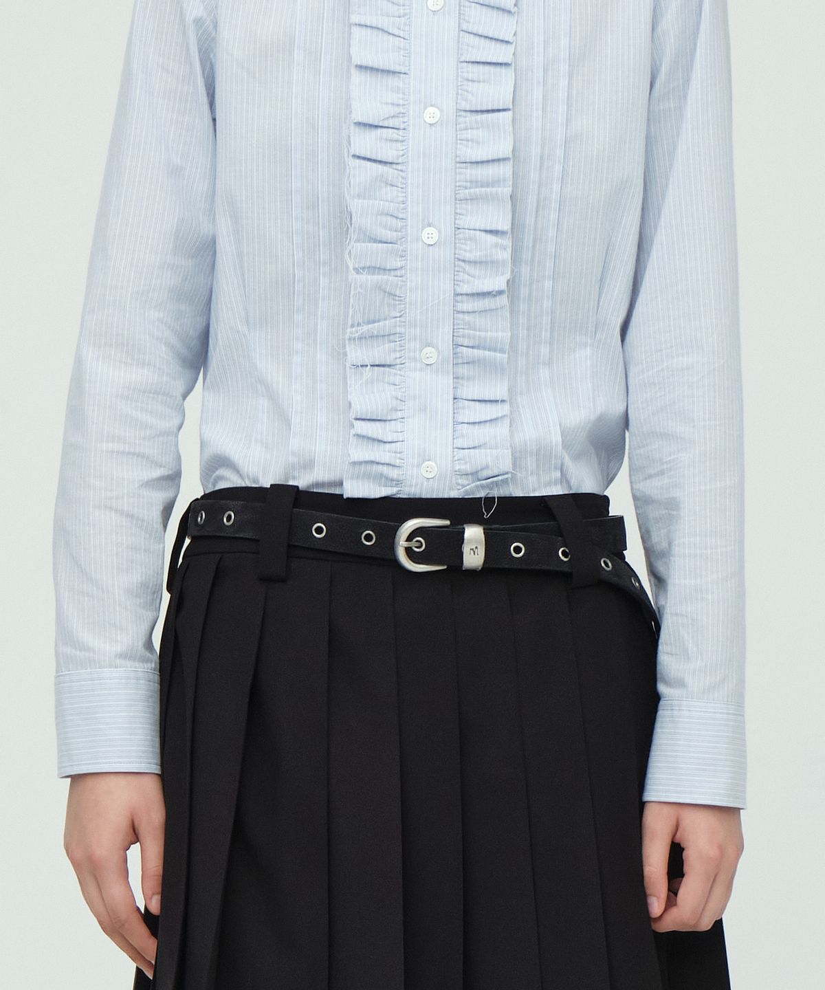 마지셔우드(MARGESHERWOOD) LEATHER SYMBOL BELT_black nubuck