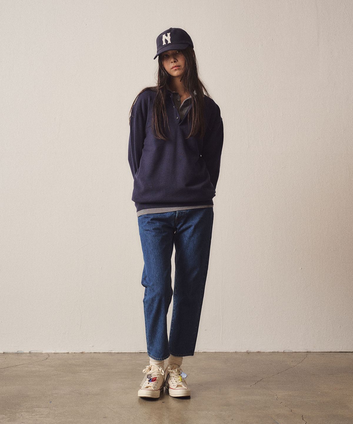 이지오 우먼(EZIO WOMEN) W 3 Buttons Collar Knit_Navy