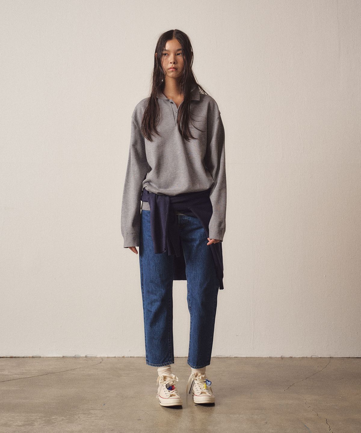 이지오 우먼(EZIO WOMEN) W 3 Buttons Collar Knit_Grey