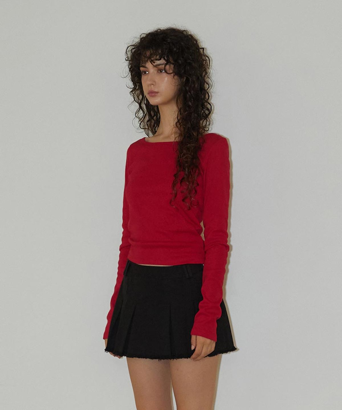 렌세(RENSE) Back Point Boat Neck Sleeve Red