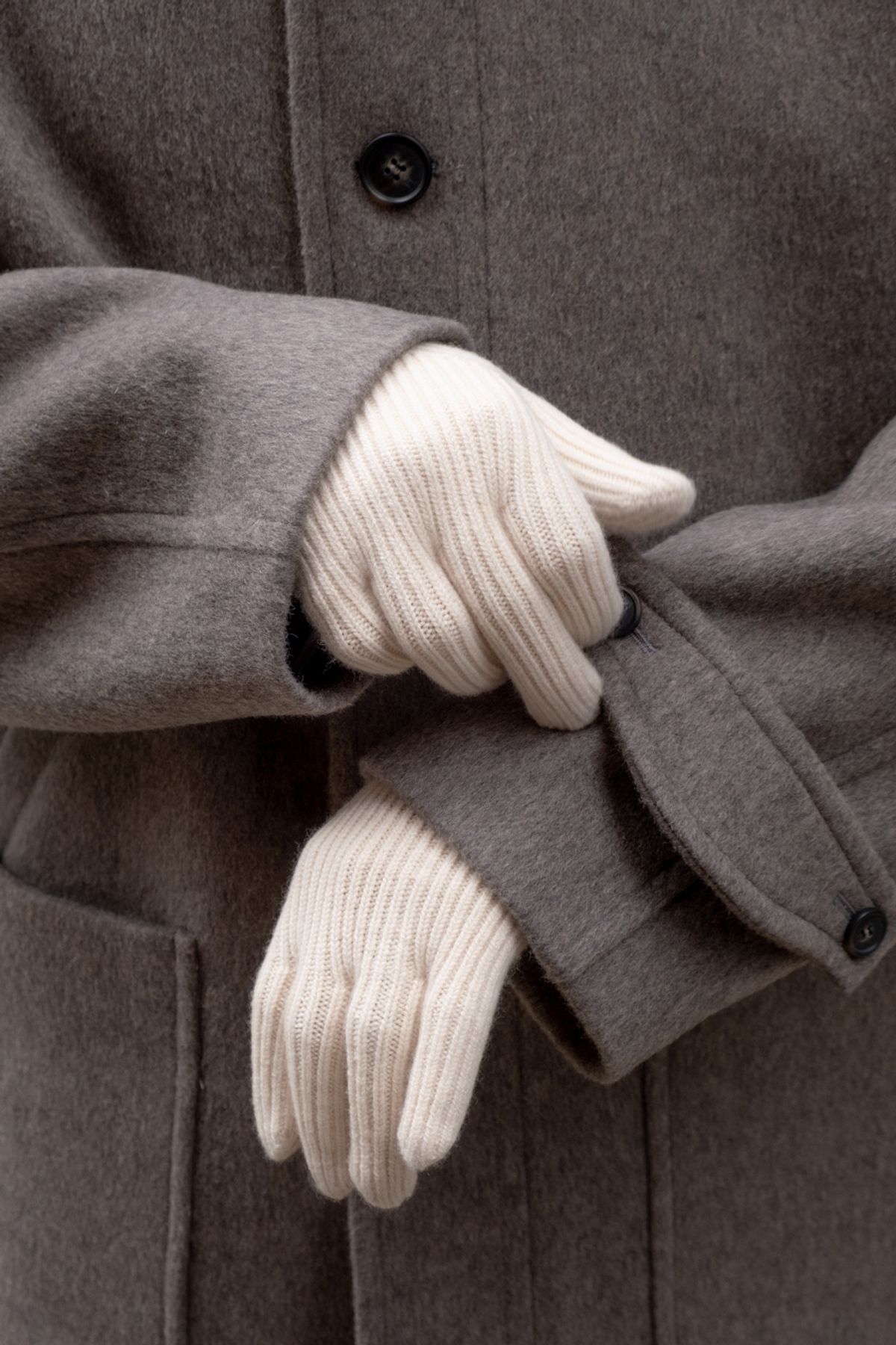 홀리선(HORLISUN) Bless Wool Rib Finger Gloves Cream