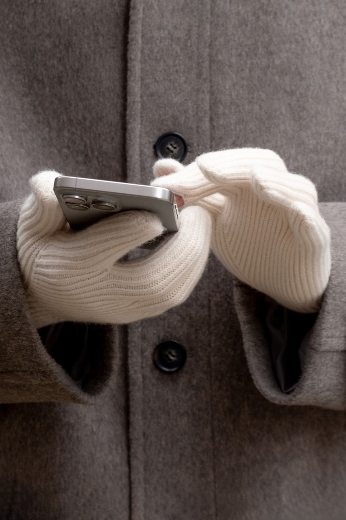 홀리선(HORLISUN) Bless Wool Rib Finger Gloves Cream