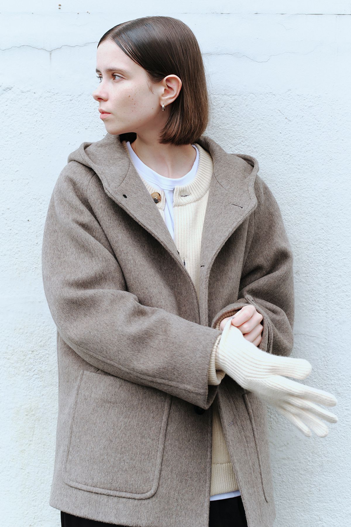 홀리선(HORLISUN) Bless Wool Rib Finger Gloves Cream