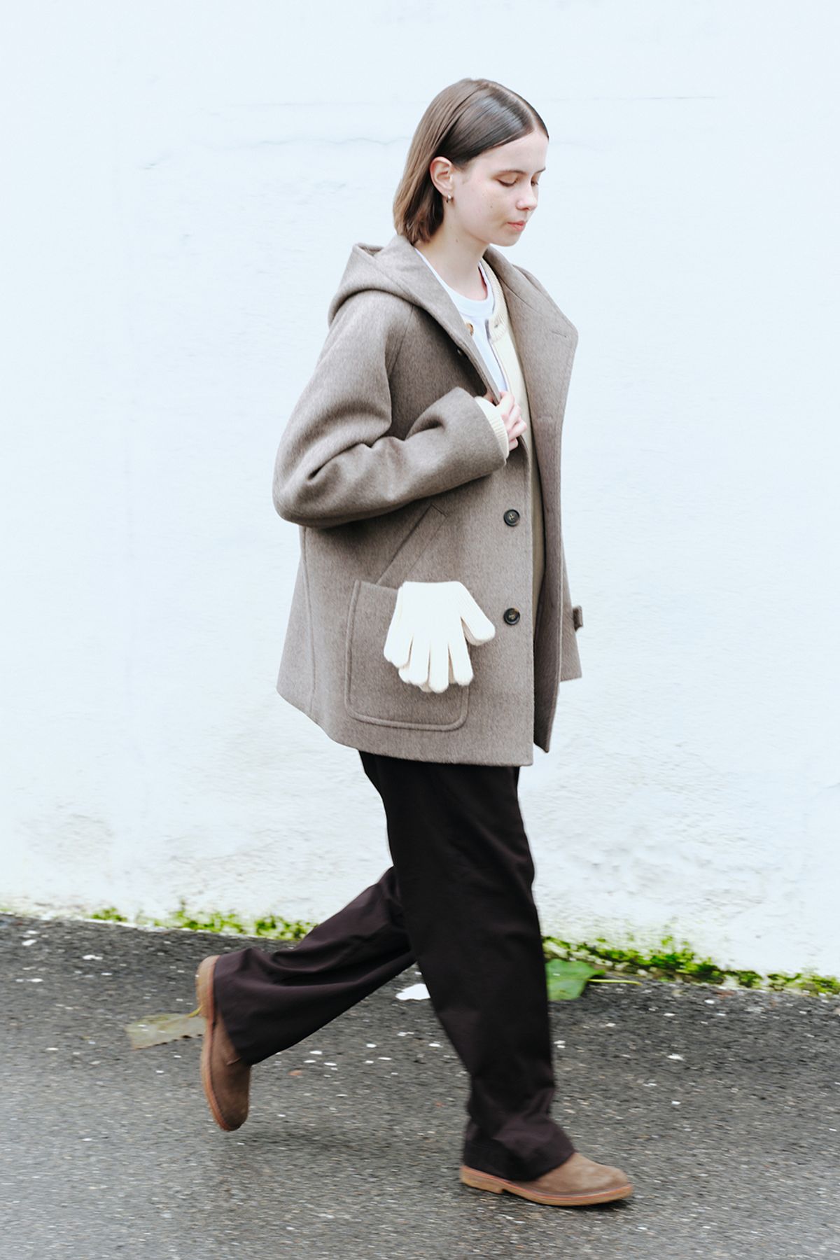 홀리선(HORLISUN) Bless Wool Rib Finger Gloves Cream