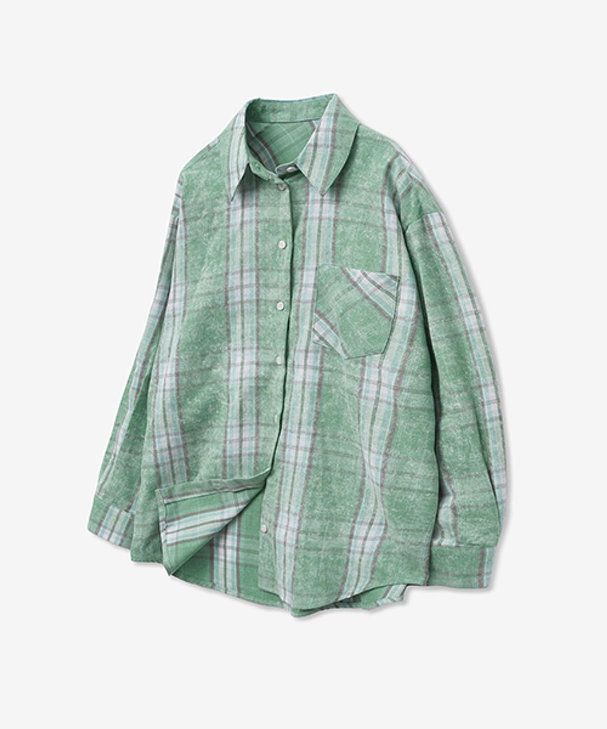 레이디 볼륨(LADY VOLUME) OVER-FIT TARTAN CHECK POCKET SHIRT_GREEN