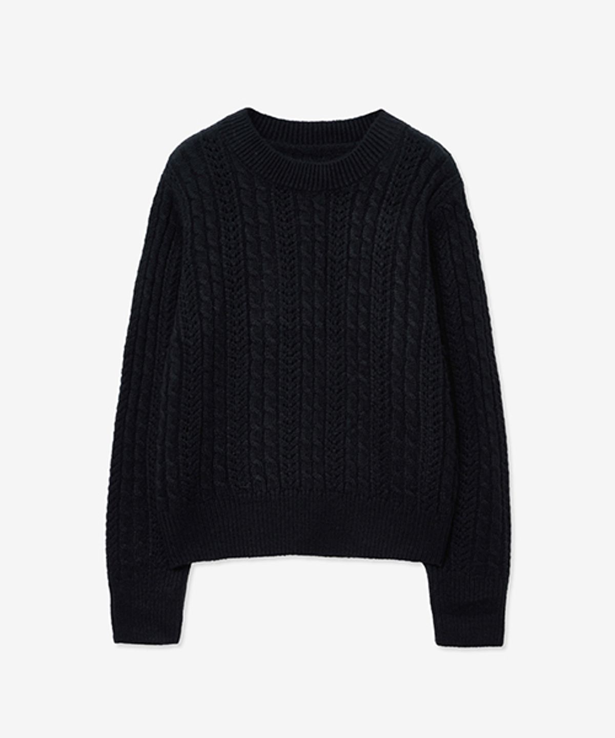 레이디 볼륨(LADY VOLUME) TWIST CABLE PUNCHING ROUND KNIT_BLACK