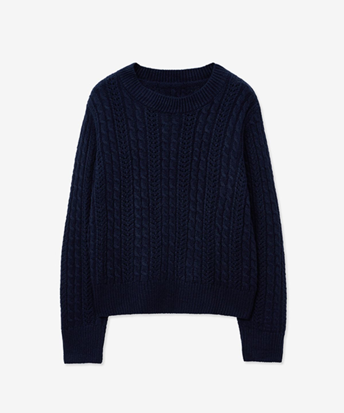 레이디 볼륨(LADY VOLUME) TWIST CABLE PUNCHING ROUND KNIT_NAVY