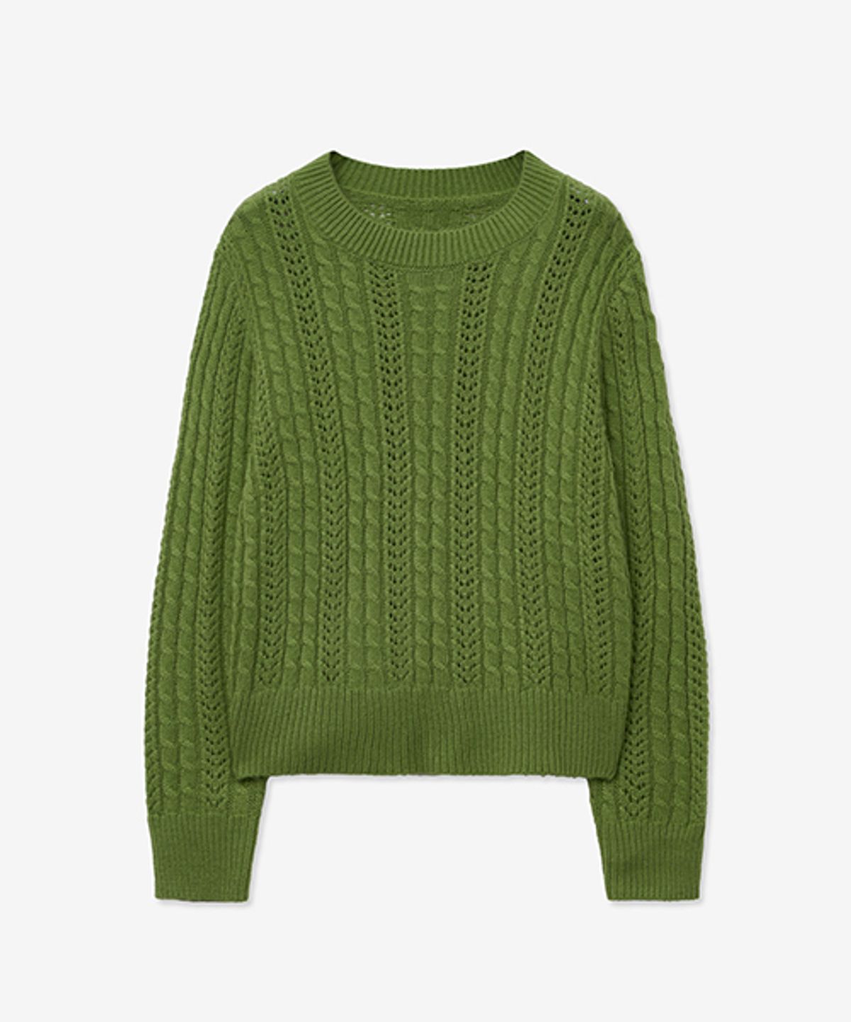 레이디 볼륨(LADY VOLUME) TWIST CABLE PUNCHING ROUND KNIT_GREEN