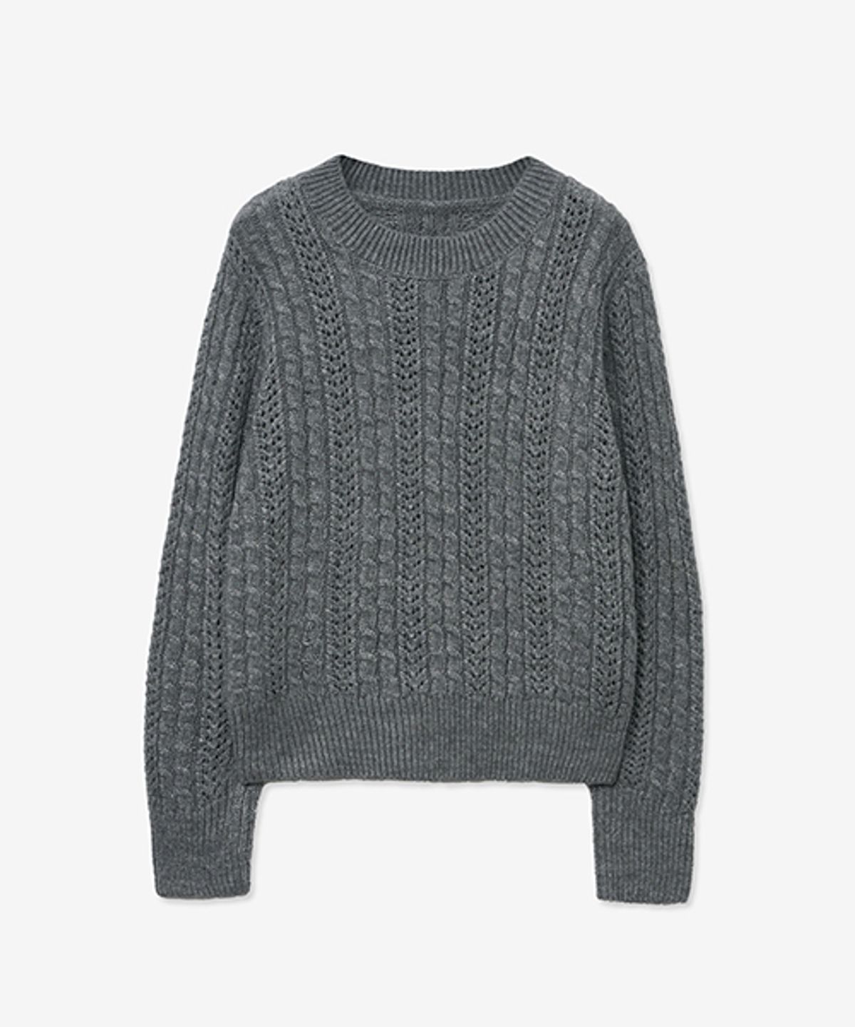 레이디 볼륨(LADY VOLUME) TWIST CABLE PUNCHING ROUND KNIT_MELANGE GRAY