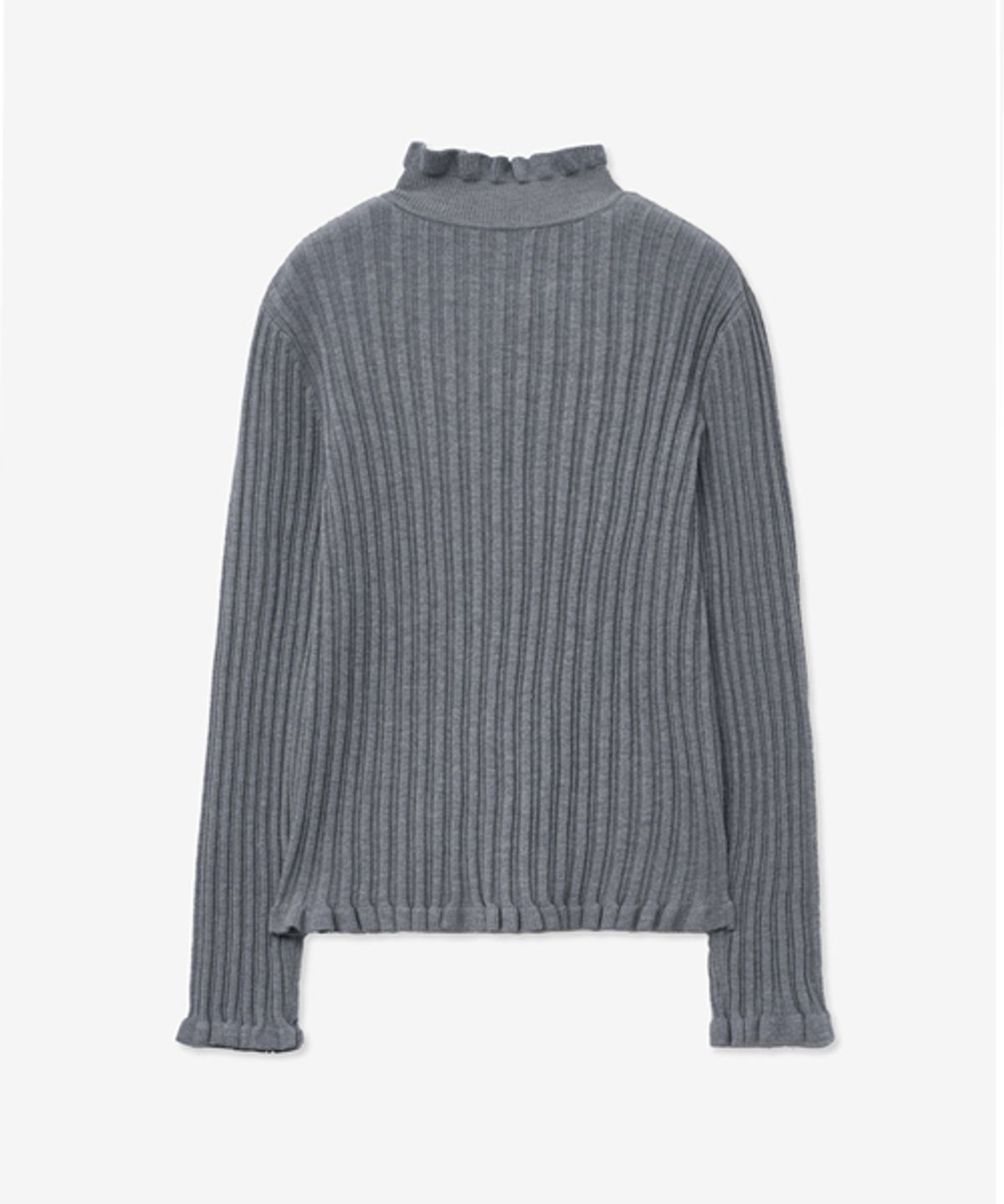 레이디 볼륨(LADY VOLUME) DRAWING FRILL KNIT CARDIGAN_MELANGE GRAY