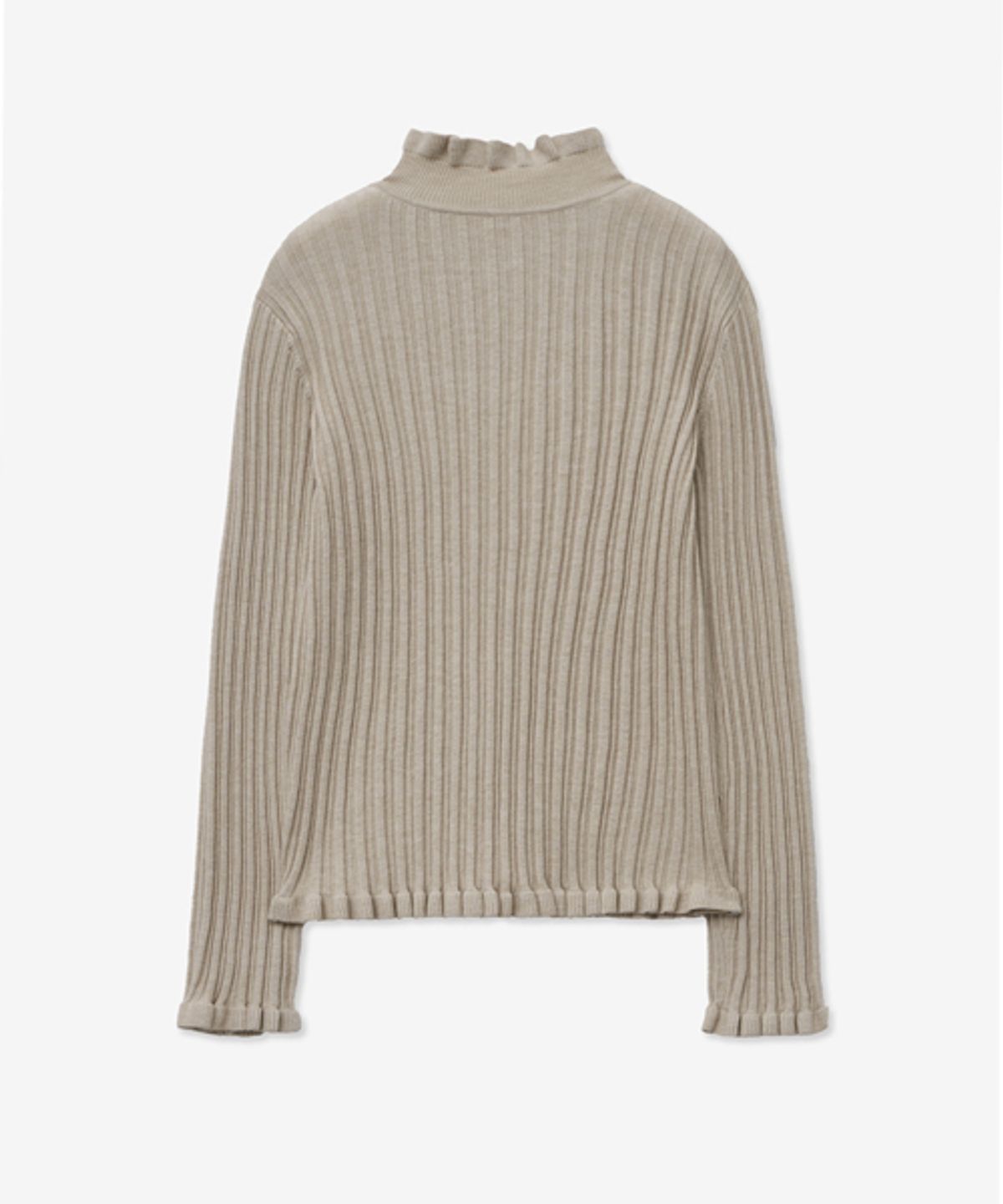 레이디 볼륨(LADY VOLUME) DRAWING FRILL KNIT CARDIGAN_OATMEAL