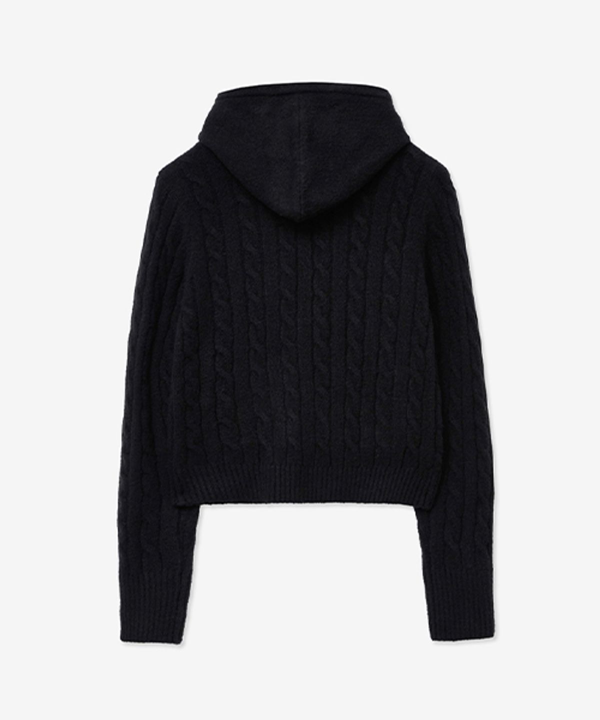 레이디 볼륨(LADY VOLUME) WOOL KNIT CABLE SLIM HOOD ZIP UP_BLACK