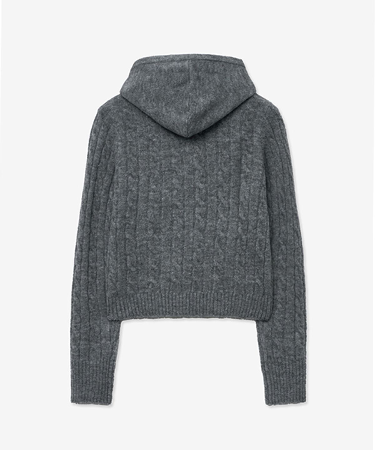 레이디 볼륨(LADY VOLUME) WOOL KNIT CABLE SLIM HOOD ZIP UP_GRAY
