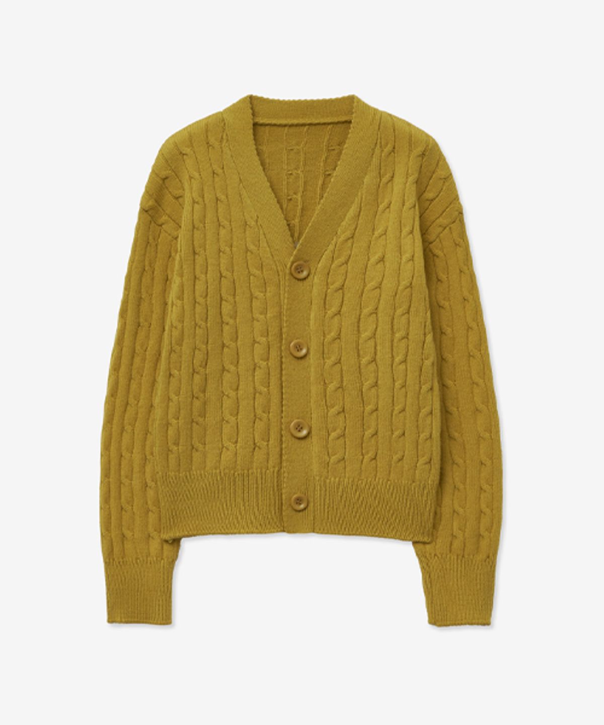 레이디 볼륨(LADY VOLUME) CABLE POINT BUTTON KNIT CARDIGAN_YELLOW