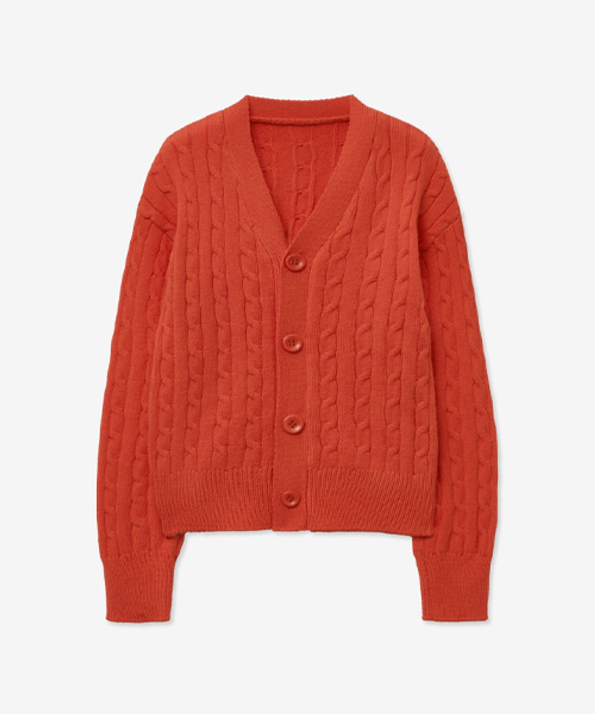 레이디 볼륨(LADY VOLUME) CABLE POINT BUTTON KNIT CARDIGAN_RED