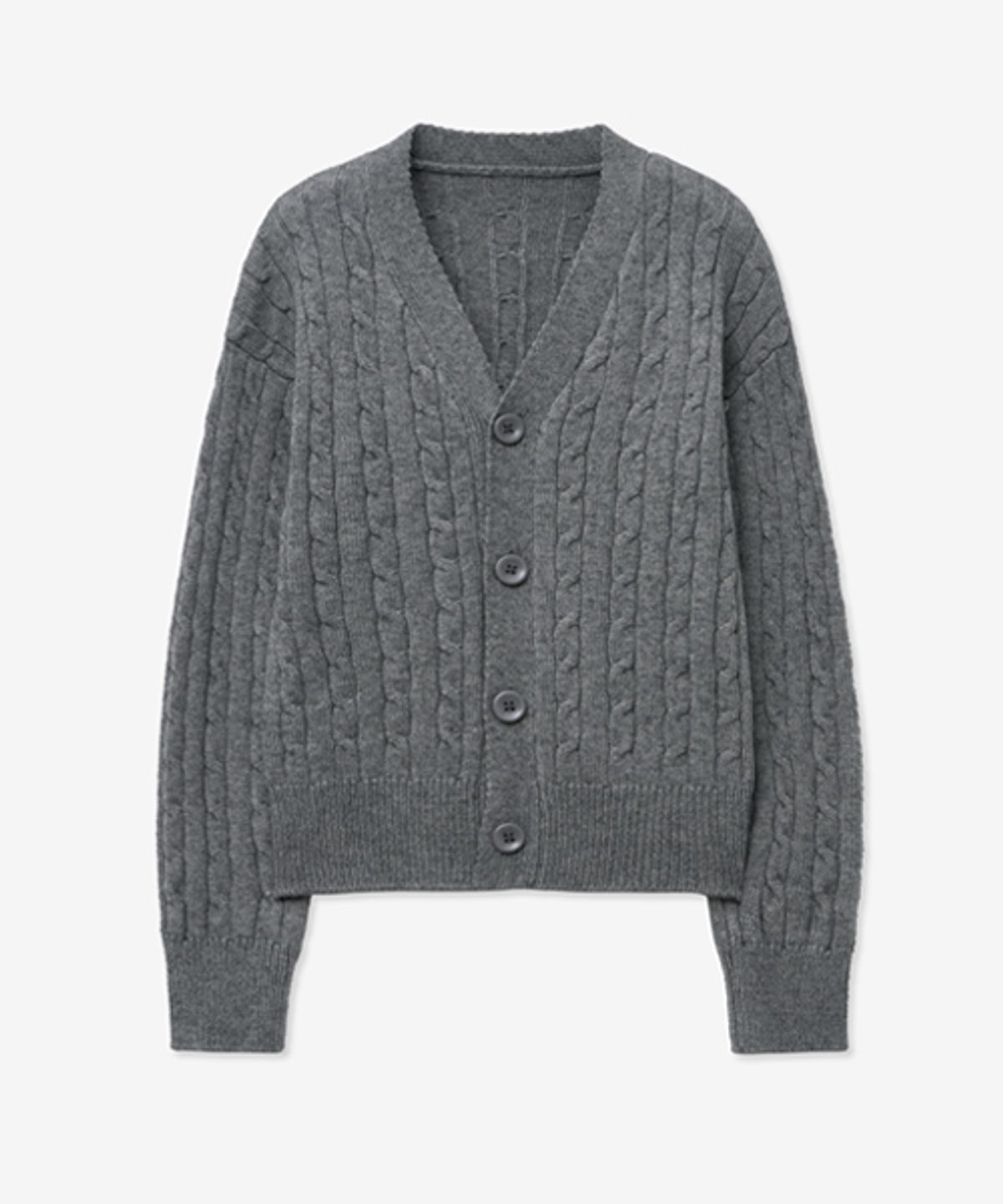 레이디 볼륨(LADY VOLUME) CABLE POINT BUTTON KNIT CARDIGAN_GRAY