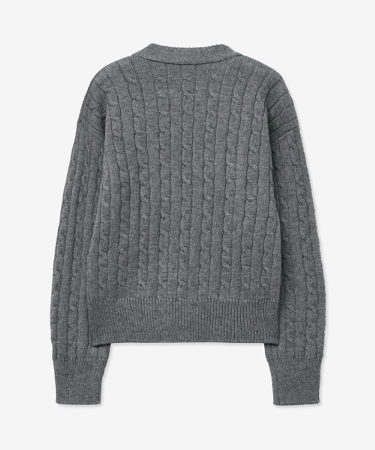 레이디 볼륨(LADY VOLUME) CABLE POINT BUTTON KNIT CARDIGAN_GRAY
