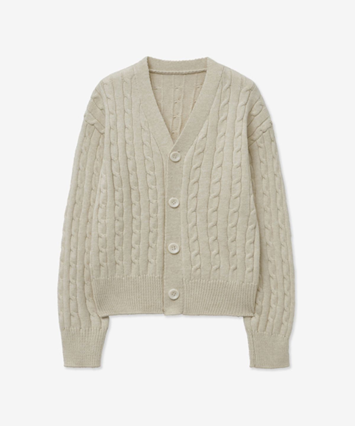 레이디 볼륨(LADY VOLUME) CABLE POINT BUTTON KNIT CARDIGAN_CREAM