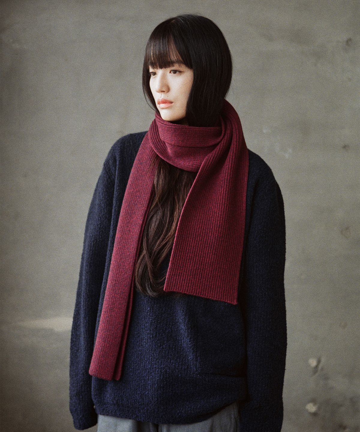 홀리선(HORLISUN) Skiff Wool Knit Rib Muffler Melange Burgundy