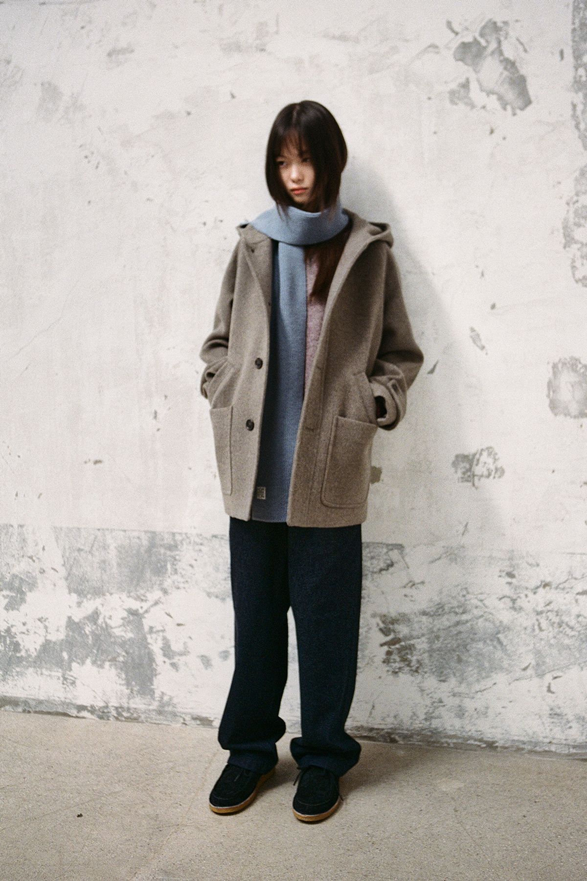 홀리선(HORLISUN) Skiff Superfine Wool Knit Rib Muffler Melange Blue