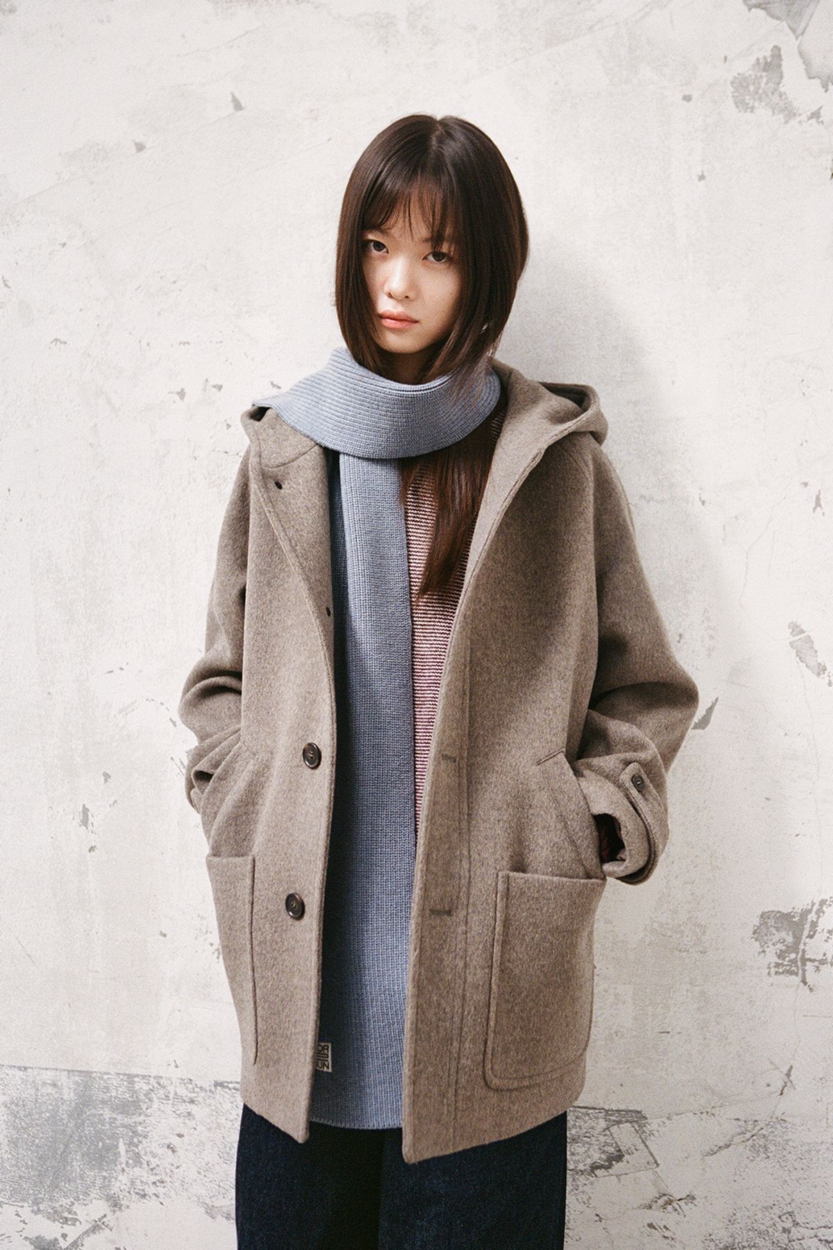 홀리선(HORLISUN) Skiff Superfine Wool Knit Rib Muffler Melange Blue