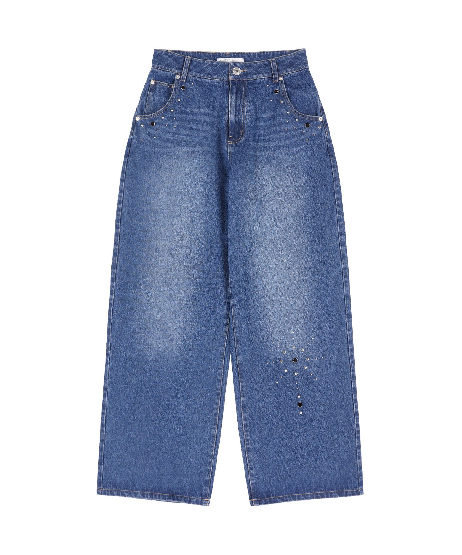 [FANCY CLUB] BOHEMIAN STUDDED DENIM パンツ★韓国★関税込み★ MUSINSA | FANCY CLUB Bohemian Studded Denim Pants (BLUE)_