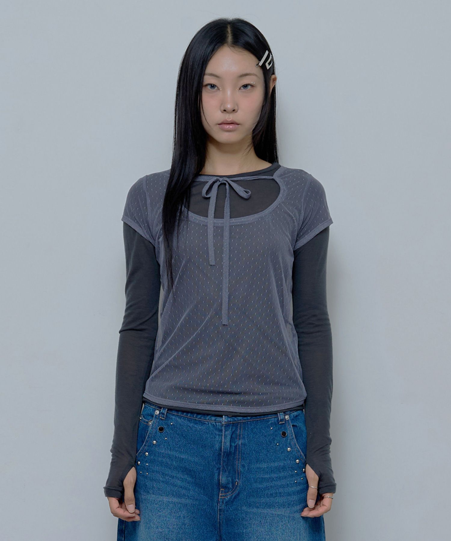 MUSINSA | FANCY CLUB 3-WAY Dot Layered Long Sleeve (GRAY)_