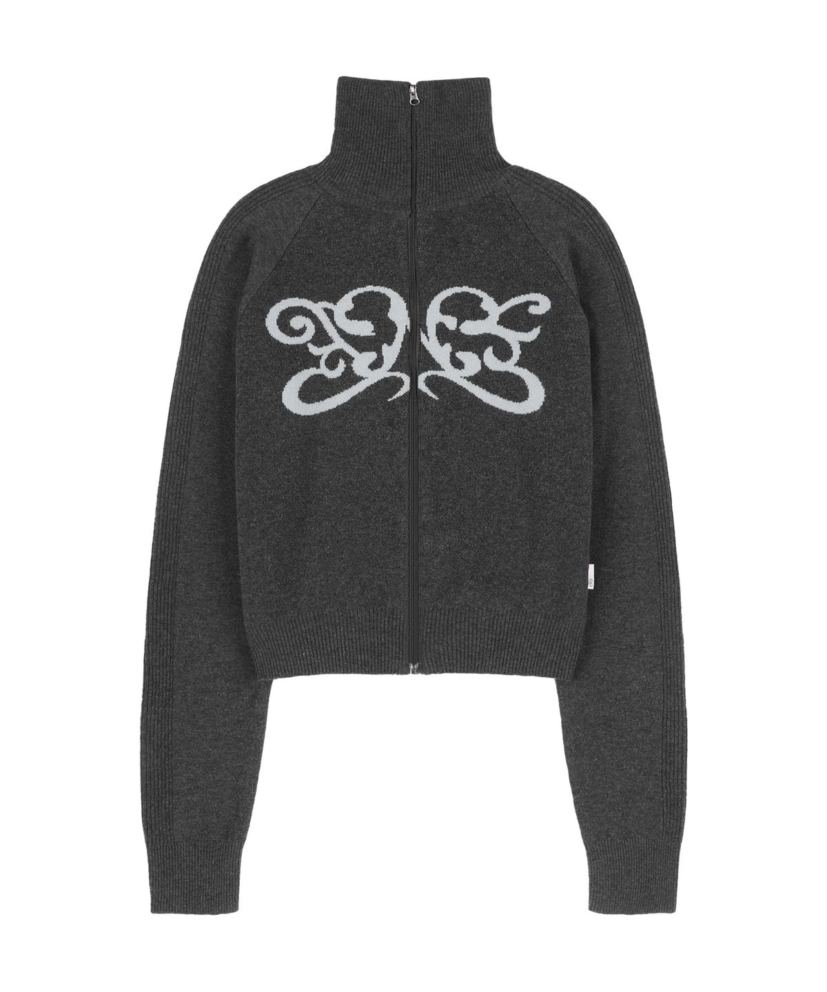 팬시클럽(FANCY CLUB) 레글런 심볼 니트 집업 (CHARCOAL)_F24ZA962