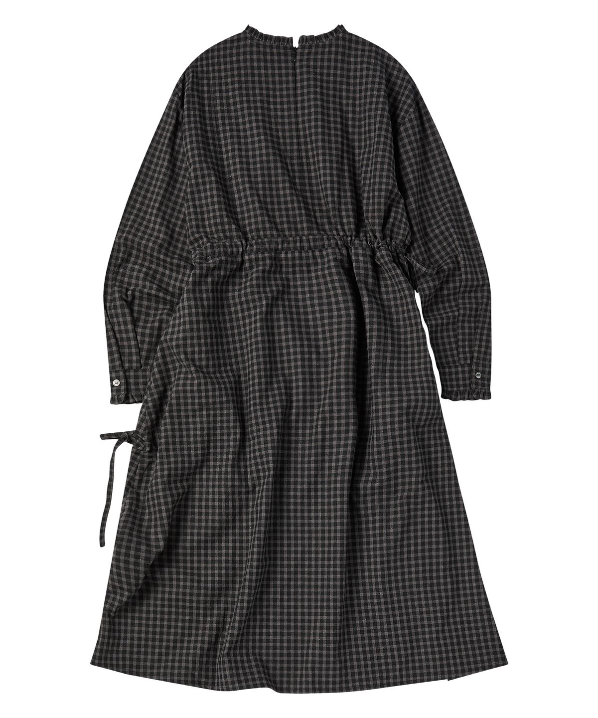 꼬모니노즈(COMONINOZ) W LONG SLEEVE CHECK ONE-PIECE [BLACK]